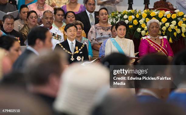 Crown Prince Naruhito and Crown Princess Masako of Japan attend the official coronation ceremony for King Tupou VI of Tonga and Queen Nanasipau'u at...