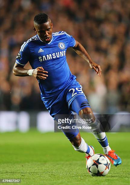 Samuel Eto'o of Chelsea in action during the UEFA Champions League Round of 16 second leg match between Chelsea and Galatasaray AS at Stamford Bridge...