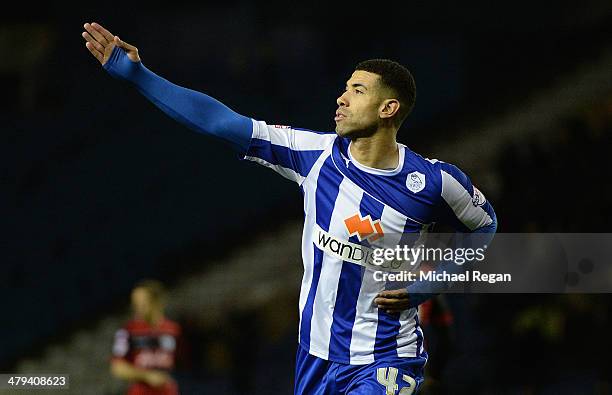 Leon Best of Sheffield Wednesday celebrates scoring to make it 2-0 during the Sky Bet Championship match between Sheffield Wednesday and Leeds United...