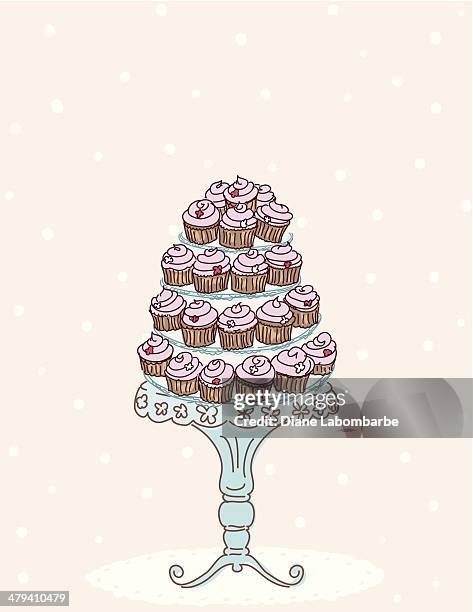 sketchy cake stand filled with cupcakes - cakestand stock illustrations