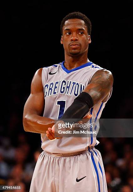 Austin Chatman of the Creighton Bluejays reacts against the Providence Friars during the Championship game of the 2014 Men's Big East Basketball...