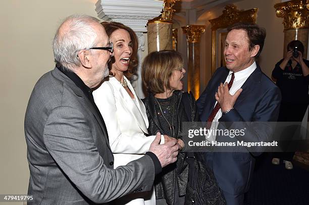 Hellmuth Matiasek, Ingrid Kraus, Cornelia Froboess, and Peter Kraus attend the Peter Kraus 75th Birthday party at Suedtiroler Stuben on March 18,...