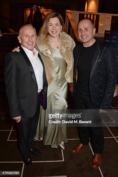 Wayne Sleep, Janie Dee and Jose Bergera attend an after party celebrating the press night performance of 'Blithe Spirit' at the Rosewood Hotel on...
