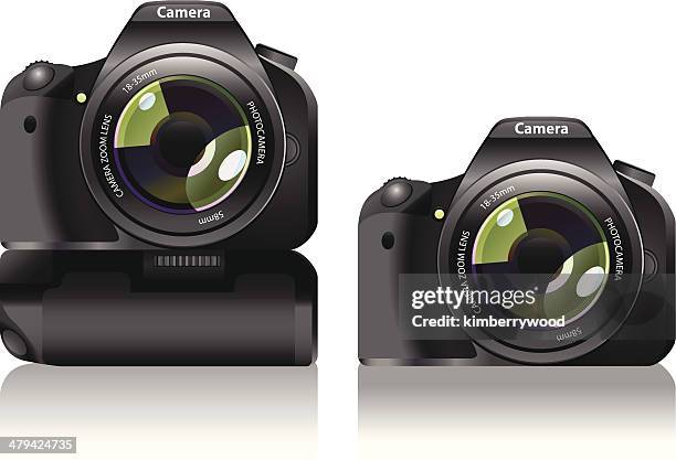 stockillustraties, clipart, cartoons en iconen met dslr camera with battery grip - spiegelreflexcamera