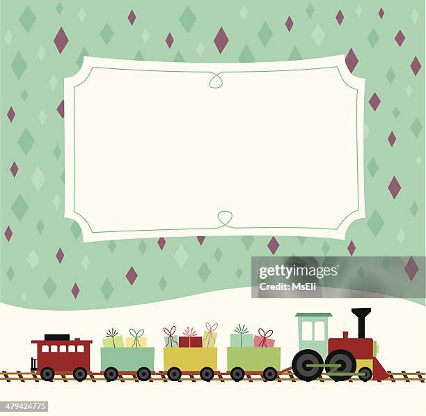 toy train with presents and placard - miniature train stock illustrations