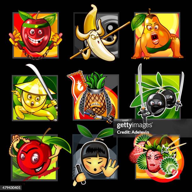 funny fruits - plums stock illustrations