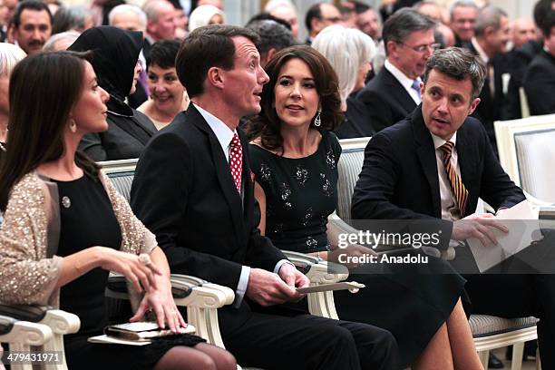 Princess Marie and Prince Joachim of Denmark with Crown Princess Mary and Crown Prince Frederik of Denmark attend a reception in honor of Queen...