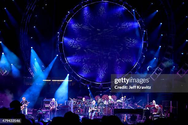 Trey Anastasio, Phil Lesh, Bill Kreutzman, Bob Weir, Mickey Hart, Jeff Chimenti and Bruce Hornsby of The Grateful Dead perform during the "Fare Thee...