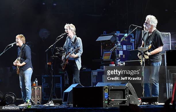 Trey Anastasio, Phil Lesh and Bob Weir of The Grateful Dead perform during the "Fare Thee Well, A Tribute To The Grateful Dead" on July 3, 2015 in...