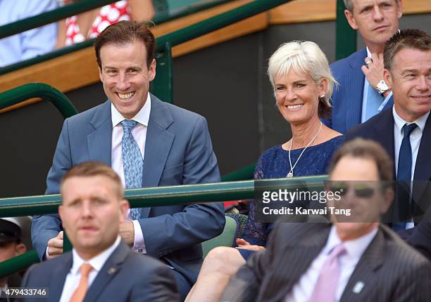 Anton du Beke and Judy Murray attend day six of the Wimbledon Tennis Championships at Wimbledon on July 4, 2015 in London, England.