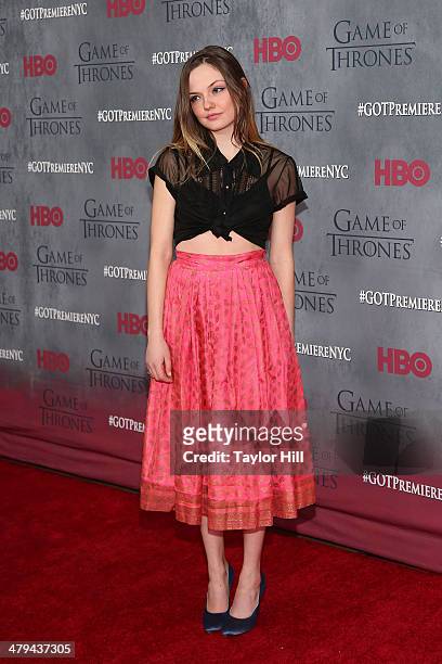 Actress Emily Meade attends the "Game Of Thrones" Season 4 premiere at Avery Fisher Hall, Lincoln Center on March 18, 2014 in New York City.