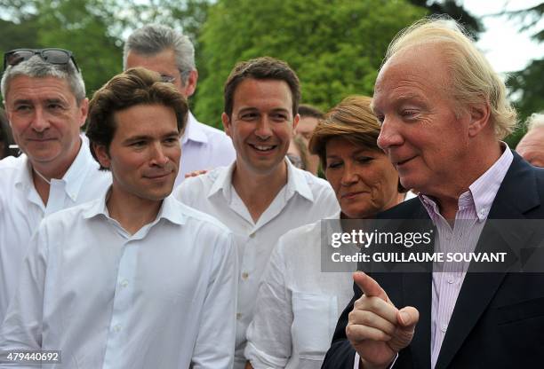 French right-wing opposition party Les Republicains Member of Parliament Philippe Briand, Geoffroy Didier and Guillaume Peltier, leaders of La Droite...