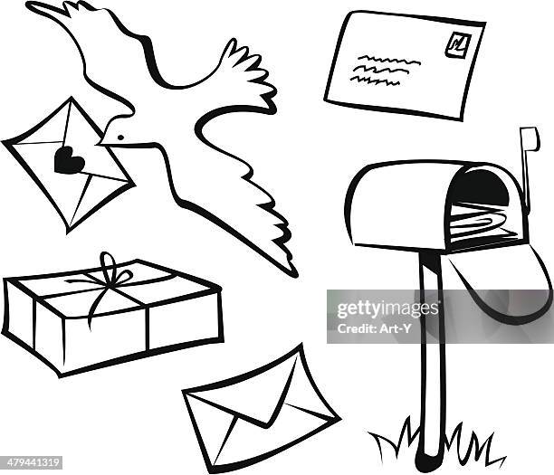 you've got mail... - letter box drawing stock illustrations