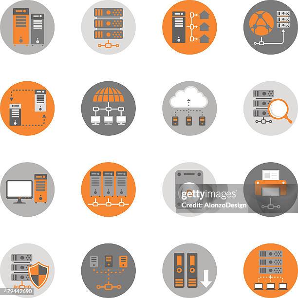 network and hosting icon set - old computer screen stock illustrations
