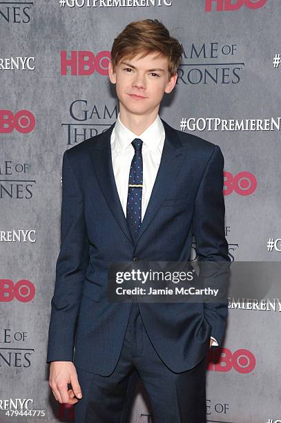 Actor Thomas Brodie-Sangster attends the "Game Of Thrones" Season 4 New York premiere at Avery Fisher Hall, Lincoln Center on March 18, 2014 in New...