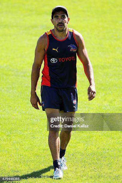 Eddie Betts is pictured during an Adelaide Crows AFL training session at AAMI Stadium on March 19, 2014 in Adelaide, Australia.