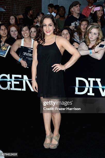 Olympian Jordyn Wieber arrives at the premiere of Summit Entertainment's "Divergent" at the Regency Bruin Theatre on March 18, 2014 in Los Angeles,...