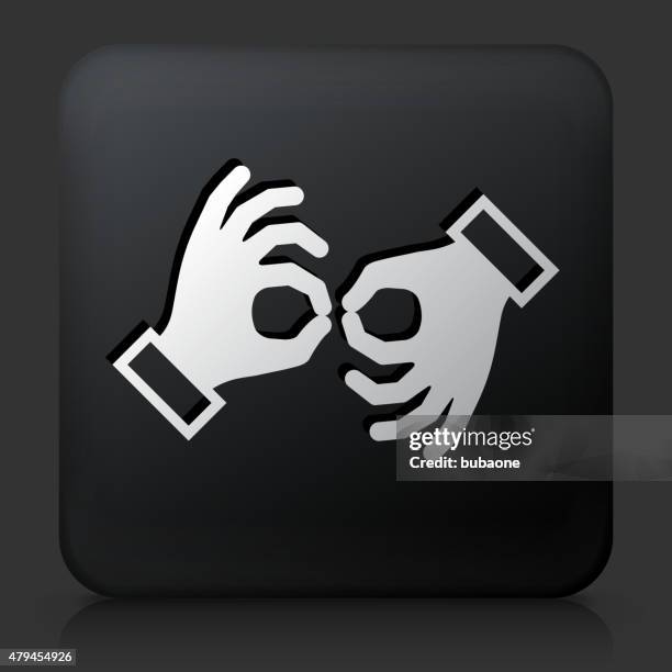 black square button with sign language - hearing problem stock illustrations