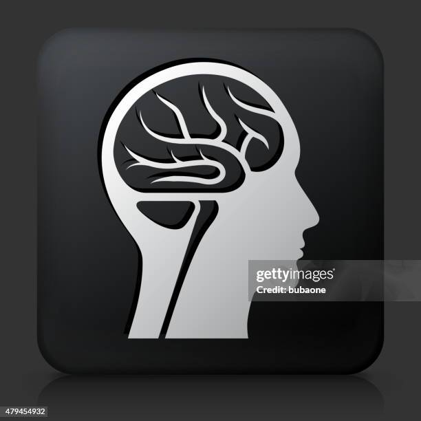 black square button with brain scan - face scan stock illustrations