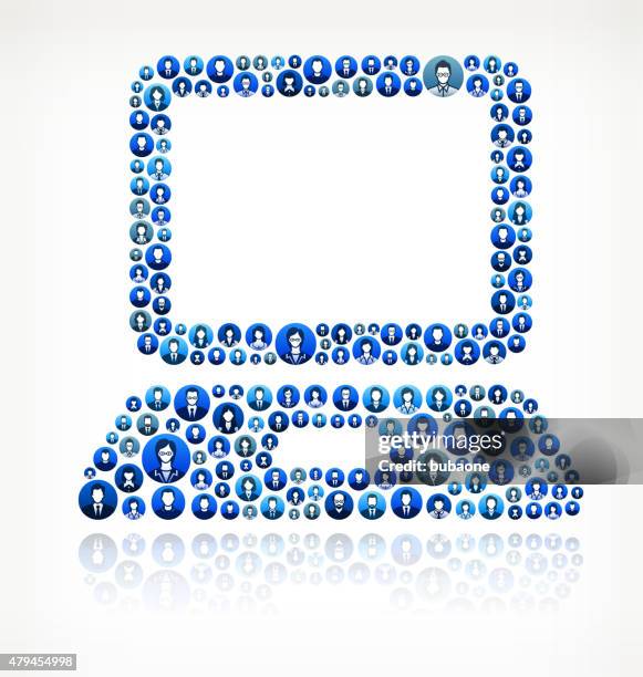 laptop business people faces finance and teamwork pattern. - multiple computer screens white background stock illustrations