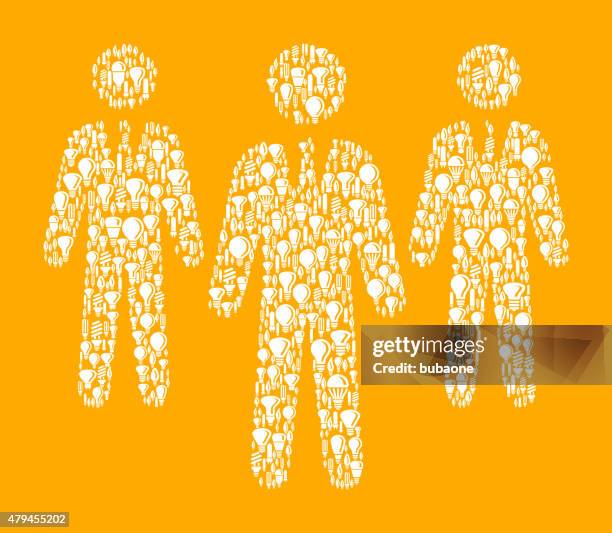 three businessmen on vector lightbulb pattern background - cable management stock illustrations