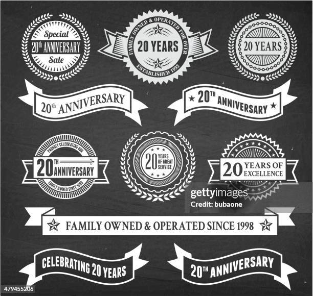 ilustraciones, imágenes clip art, dibujos animados e iconos de stock de veinte aniversario dibujados a mano chalkboard vectoriales sin royalties de fondo - 20 24 años