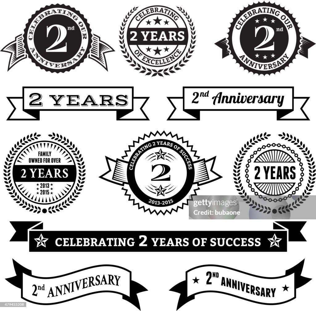 Two year anniversary vector badge set royalty free vector background