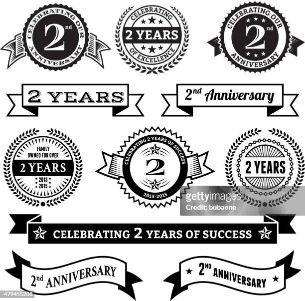 two year anniversary vector badge set royalty free vector background - 2nd anniversary stock illustrations