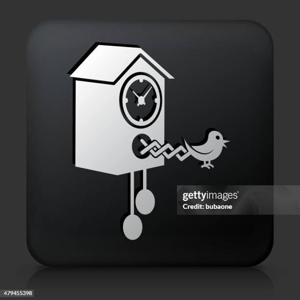 black square button with bird clock icon - vintage wall clock stock illustrations