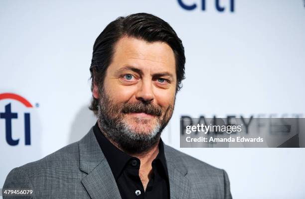 Actor Nick Offerman arrives at the 2014 PaleyFest - "Parks And Recreation" event at The Dolby Theatre on March 18, 2014 in Hollywood, California.