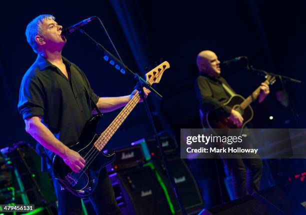 Jean-Jacques Burnel and Baz Warne of The Stranglers performing on stage at Portsmouth Guildhall on March 18, 2014 in Portsmouth, United Kingdom.