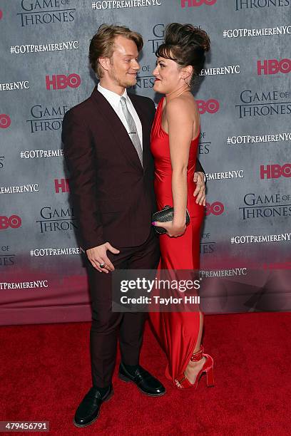 Actors Alfie Allen and Jaime Winstone attend the "Game Of Thrones" Season 4 premiere at Avery Fisher Hall, Lincoln Center on March 18, 2014 in New...