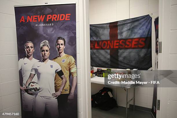 View inside England's locker room before the FIFA Women's World Cup 2015 third place play-off match between Germany and England at Commonwealth...