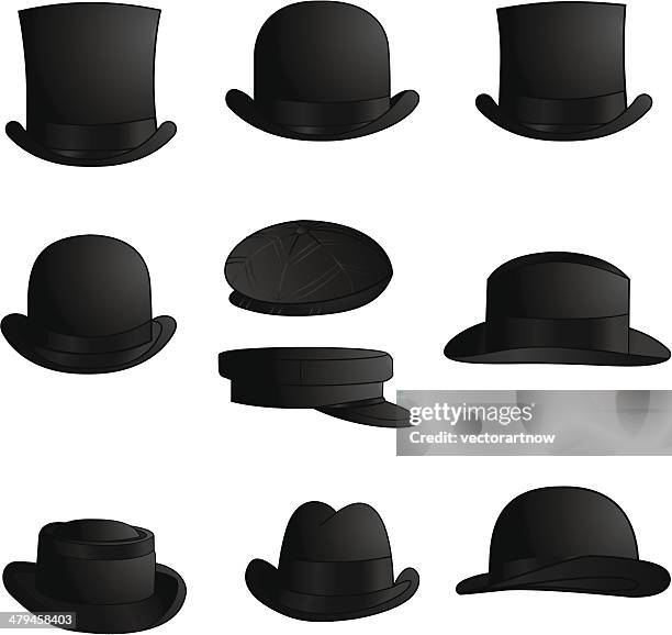 classic hats and caps - bowler hats stock illustrations