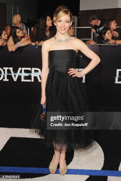 Olympic figure skater Gracie Gold arrives at the Los Angeles Premiere "Divergent" at Regency Bruin Theatre on March 18, 2014 in Los Angeles,...