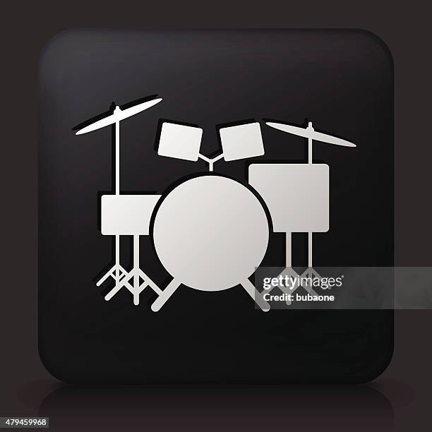 black square button with drums instrument - drum set stock illustrations