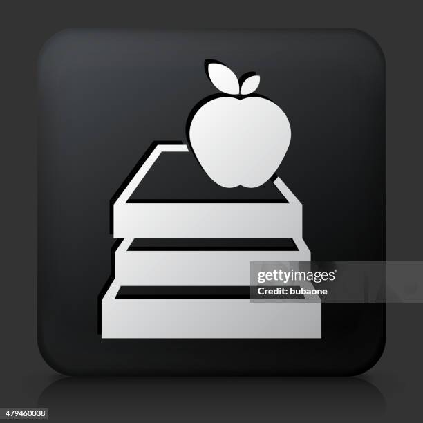 black square button with apple & books icon - apple black background stock illustrations