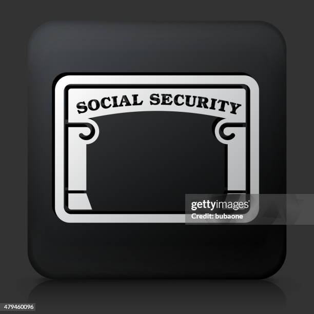 black square button with social security icon - social security card stock illustrations