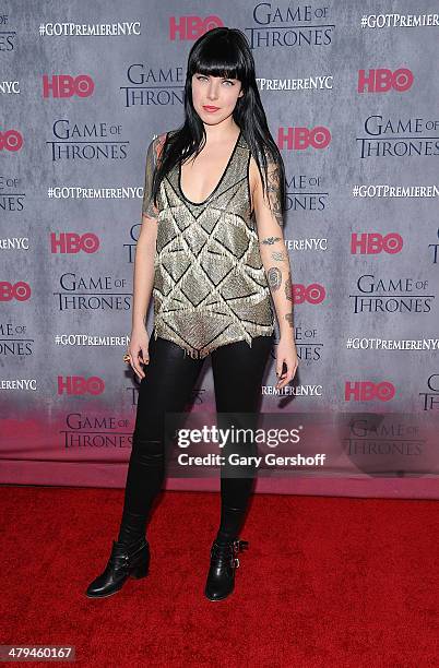 Singer Alexis Krauss attends the "Game Of Thrones" Season 4 premiere at Avery Fisher Hall, Lincoln Center on March 18, 2014 in New York City.