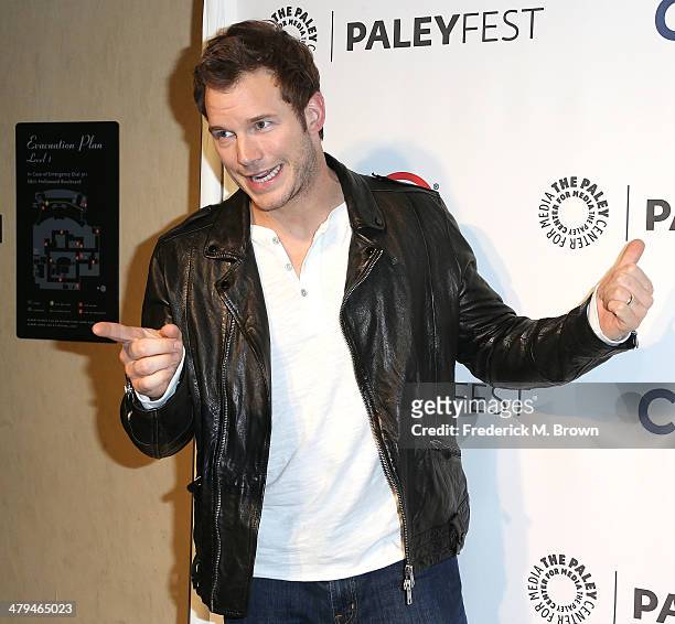 Actor Chris Pratt attends The Paley Center for Media's PaleyFest 2014 Honoring "Parks and Recreation" at the Dolby Theatre on March 18, 2014 in...