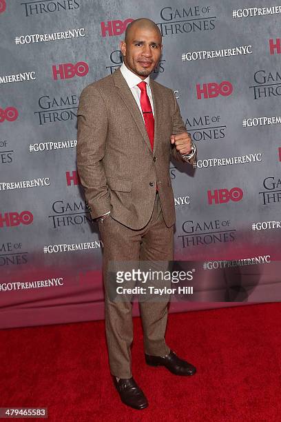 Boxer Miguel Cotto attends the "Game Of Thrones" Season 4 premiere at Avery Fisher Hall, Lincoln Center on March 18, 2014 in New York City.