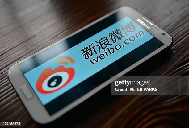 China-US-Internet-listing-politics,FOCUS by Bill SAVADOVE This photo illustration taken on March 19, 2014 shows the logo of Chinese microblogging...