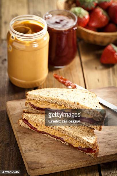 peanut butter and jam sandwich - peanut butter and jelly sandwich stock pictures, royalty-free photos & images