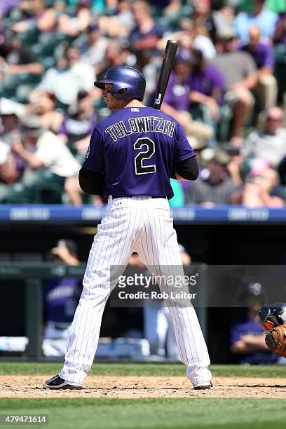 Troy Tulowitzki of the Colorado Rockies bats during the game against the Houston Astros at Coors Field on June 18, 2015 in Denver, Colorado. The...