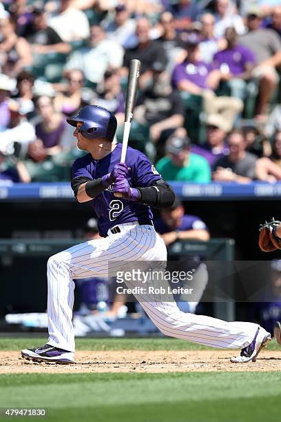 Troy Tulowitzki of the Colorado Rockies bats during the game against the Houston Astros at Coors Field on June 18, 2015 in Denver, Colorado. The...