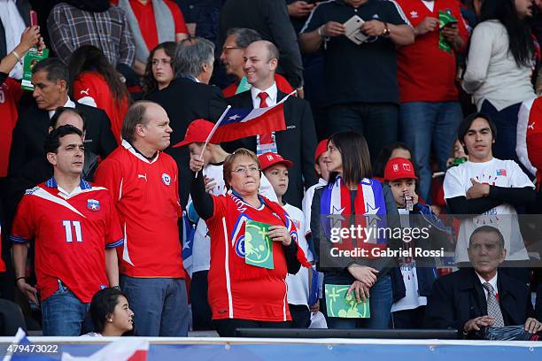 Patricio Walker Prieto, Chilean senator, Michelle Bachelet, President of Chile, Natalia Riffo, Chilean Minister of Sport, Sergio Jadue, President of...