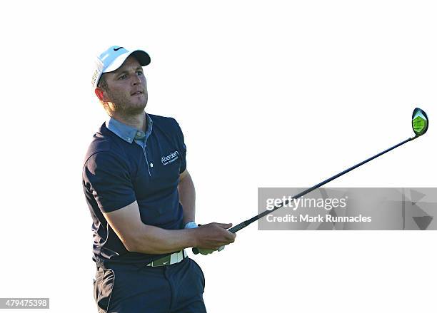 Michael Stewart of Troon Welbeck on the in action during the first day of the AAM Scottish Open Qualifier at North Berwick Golf Club on July 4, 2015...