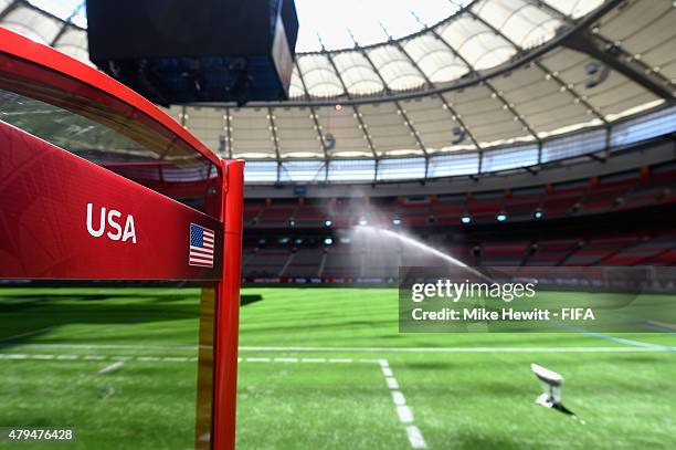 Final preparatons are made to the stadium ahead of the FIFA Women's World Cup 2015 Final between USA and Japan at BC Place Stadium on July 4, 2015 in...