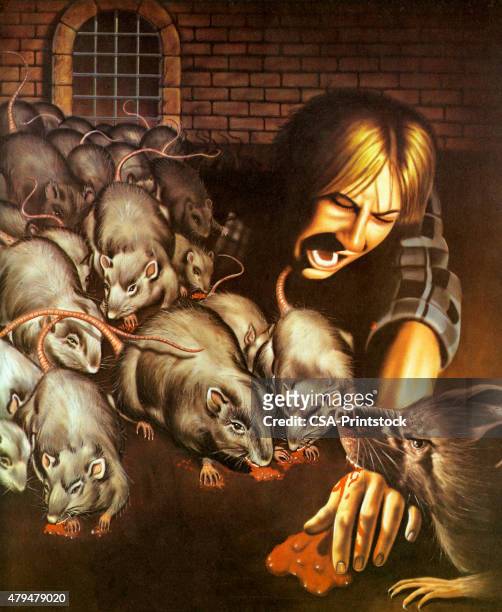 ilustraciones, imágenes clip art, dibujos animados e iconos de stock de el hombre es mordido por las ratas - malicious wounding
