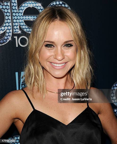 Actress Becca Tobin attends the "Glee" 100th episode celebration at Chateau Marmont on March 18, 2014 in Los Angeles, California.